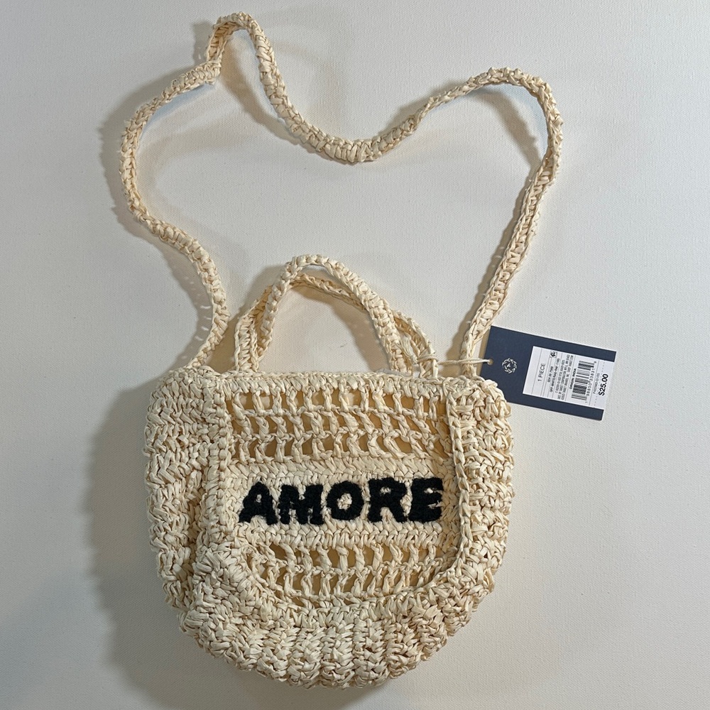 Crochet AMORE Mini Tote Handbag Cream NWT OS